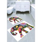 Resmiro Rengarenk Fil Desenli 2li Banyo Paspası (50X60 cm - 60X100 Cm) - Çok Renkli - 60 x 100 cm