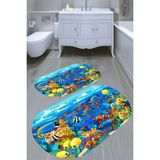 Resmiro Renkli Balık Desenli Kaymaz Taban Yıkanabilir 2'li Desenli Banyo Paspası (50X60 cm - 60X100 Cm)