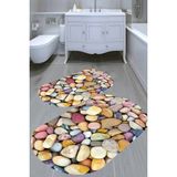 Resmiro Renkli Çakıl Taşı Kaymaz Taban Yıkanabilir 2'li Desenli Banyo Paspası (50X60 cm - 60X100 Cm)