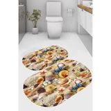 Resmiro Renkli Deniz Kabukları Tasarımlı Kaymaz Taban Yıkanabilir 2'li Desenli Banyo Paspası (50X60 cm - 60X100 Cm)