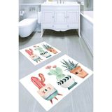 Resmiro Renkli Kaktüs Desenli 2′li Banyo Paspası (50X60 cm - 60X100 Cm) - Çok Renkli - 60 x 100 cm