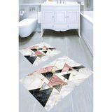 Resmiro Renkli Mermer Desenli Kaymaz Taban Yıkanabilir 2'li Desenli Banyo Paspası (50X60 cm - 60X100 Cm)