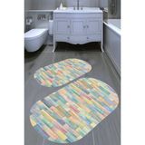 Resmiro Renkli Palet Desenli Kaymaz Taban Yıkanabilir 2'li Desenli Banyo Paspası (50X60 cm - 60X100 Cm)