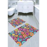 Resmiro Retro Geometrik Desenli Kaymaz Taban Yıkanabilir 2'li Desenli Banyo Paspası (50X60 cm - 60X100 Cm) - Renkli
