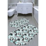 Resmiro Retro Palmiye Desenli Kaymaz Taban Yıkanabilir 2'li Desenli Banyo Paspası (50X60 cm - 60X100 Cm) - Renkli