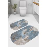 Resmiro Sanatsal Desenli Kaymaz Taban Yıkanabilir 2'li Desenli Banyo Paspası (50X60 cm - 60X100 Cm) - Renkli