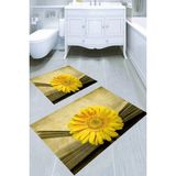 Resmiro Sarı Papatya Desenli Kaymaz Taban Yıkanabilir 2'li Desenli Banyo Paspası (50X60 cm - 60X100 Cm) - Renkli