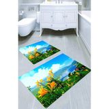 Resmiro Sarı Zambak Çiçeği Desenli Kaymaz Taban Yıkanabilir 2'li Desenli Banyo Paspası (50X60 cm - 60X100 Cm) - Renkli