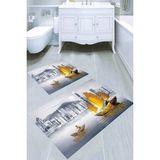 Resmiro Şehir Manzaralı Antik Gemi Desenli Kaymaz Taban Yıkanabilir 2'li Desenli Banyo Paspası (50X60 cm - 60X100 Cm) - Renkli