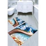 Resmiro Şelale Yolu Desenli Kaymaz Taban Yıkanabilir 2'li Desenli Banyo Paspası (50X60 cm - 60X100 Cm) - Renkli