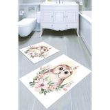 Resmiro Sevimli Baykuş Desenli Kaymaz Taban Yıkanabilir 2'li Desenli Banyo Paspası (50X60 cm - 60X100 Cm) - Renkli