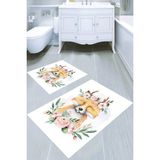 Resmiro Sevimli Tilki Desenli Kaymaz Taban Yıkanabilir 2'li Desenli Banyo Paspası (50X60 cm - 60X100 Cm) - Renkli