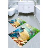 Resmiro Sevimli Yunus Desenli 2li Banyo Paspası (50x60 Cm - 60x100 Cm)