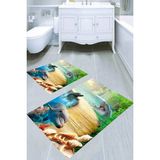 Resmiro Sevimli Yunus Desenli Kaymaz Taban Yıkanabilir 2'li Desenli Banyo Paspası (50X60 cm - 60X100 Cm) - Renkli