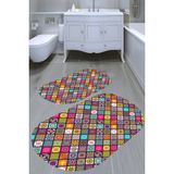 Resmiro Simetrik Baklava Desenli Kaymaz Taban Yıkanabilir 2'li Desenli Banyo Paspası (50X60 cm - 60X100 Cm) - Renkli