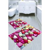 Resmiro Simli Kalp Taş Desenli Kaymaz Taban Yıkanabilir 2'li Desenli Banyo Paspası (50X60 cm - 60X100 Cm) - Renkli