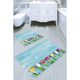 Resmiro Sıralı Laleler Desenli Kaymaz Taban Yıkanabilir 2'li Desenli Banyo Paspası (50X60 cm - 60X100 Cm) - Renkli