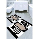 Resmiro Siyah Beyaz Kediler Kaymaz Taban Yıkanabilir 2'li Desenli Banyo Paspası (50X60 cm - 60X100 Cm) - Renkli
