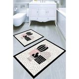 Resmiro Siyah Çerçeve Kaktüs Desenli Kaymaz Taban Yıkanabilir 2'li Desenli Banyo Paspası (50X60 cm - 60X100 Cm) - Renkli