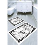 Resmiro Siyah Mermer Detay Çerçeve Desenli Kaymaz Taban Yıkanabilir 2'li Desenli Banyo Paspası (50X60 cm - 60X100 Cm) - Renkli