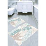 Resmiro Soft Renkli Palmiye Yaprakları Çizimli Kaymaz Taban Yıkanabilir 2'li Desenli Banyo Paspası (50X60 cm - 60X100 Cm)