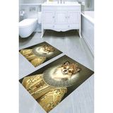 Resmiro Soylu Köpek Desenli Kaymaz Taban Yıkanabilir 2'li Desenli Banyo Paspası (50X60 cm - 60X100 Cm) - Renkli