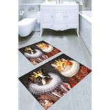Resmiro Soylu Kraliyet Hayvanları Desenli Kaymaz Taban Yıkanabilir 2'li Desenli Banyo Paspası (50X60 cm - 60X100 Cm) - Renkli