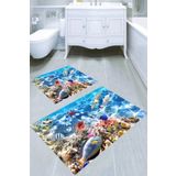 Resmiro Su Altı Dünyası Desenli 2li Banyo Paspası (50x60 Cm - 60x100 Cm)