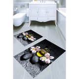 Resmiro Su Damlaları ve Doğal Taş Desenli Kaymaz Taban Yıkanabilir 2'li Desenli Banyo Paspası (50X60 cm - 60X100 Cm) - Renkli