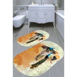 Resmiro Sulu Boya Efektli Desenli Kaymaz Taban Yıkanabilir 2'li Desenli Banyo Paspası (50X60 cm - 60X100 Cm) - Renkli