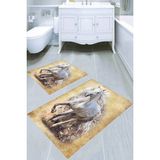 Resmiro Tablotik Beyaz At Desenli Kaymaz Taban Yıkanabilir 2'li Desenli Banyo Paspası (50X60 cm - 60X100 Cm) - Renkli