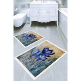 Resmiro Tablotik Kantaron Çiçeği Desenli Kaymaz Taban Yıkanabilir 2'li Desenli Banyo Paspası (50X60 cm - 60X100 Cm) - Renkli
