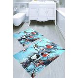 Resmiro Tablotik Kış Kuşları Desenli Kaymaz Taban Yıkanabilir 2'li Desenli Banyo Paspası (50X60 cm - 60X100 Cm) - Renkli