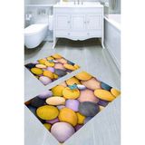 Resmiro Taşlardaki Kelebek Desenli Kaymaz Taban Yıkanabilir 2'li Desenli Banyo Paspası (50X60 cm - 60X100 Cm) - Renkli