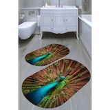 Resmiro Tavus Kuşu Kaymaz Taban Yıkanabilir 2'li Desenli Banyo Paspası (50X60 cm - 60X100 Cm) - Renkli