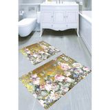 Resmiro Tomurcuk Güller Desenli Kaymaz Taban Yıkanabilir 2'li Desenli Banyo Paspası (50X60 cm - 60X100 Cm) - Renkli