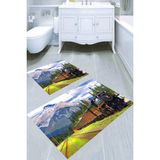 Resmiro Tren Yolu Desenli Kaymaz Taban Yıkanabilir 2'li Desenli Banyo Paspası (50X60 cm - 60X100 Cm) - Renkli