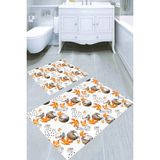 Resmiro Turuncu Sonbahar Yaprakları Desenli Kaymaz Taban Yıkanabilir 2'li Desenli Banyo Paspası (50X60 cm - 60X100 Cm) - Renkli