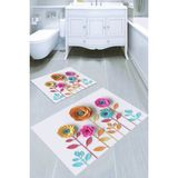 Resmiro Üç Boyutlu Çiçek Desenli Kaymaz Taban Yıkanabilir 2'li Desenli Banyo Paspası (50X60 cm - 60X100 Cm) - Renkli