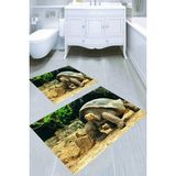Resmiro Üç Boyutlu Kaplumbağa Desenli Kaymaz Taban Yıkanabilir 2'li Desenli Banyo Paspası (50X60 cm - 60X100 Cm) - Renkli