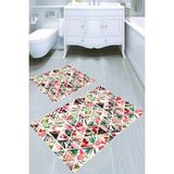 Resmiro Üçgen Yaprak Motifleri Desenli Kaymaz Taban Yıkanabilir 2'li Desenli Banyo Paspası (50X60 cm - 60X100 Cm) - Renkli
