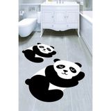 Resmiro Uykucu Panda Desenli Kaymaz Taban Yıkanabilir 2'li Desenli Banyo Paspası (50X60 cm - 60X100 Cm) - Renkli