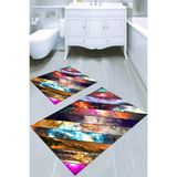 Resmiro Uzay Katmanları Desenli Kaymaz Taban Yıkanabilir 2'li Desenli Banyo Paspası (50X60 cm - 60X100 Cm) - Renkli