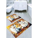 Resmiro Yağlı Boya Kedi Desenli Kaymaz Taban Yıkanabilir 2'li Desenli Banyo Paspası (50X60 cm - 60X100 Cm) - Renkli