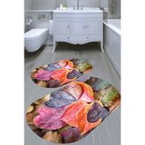 Resmiro Yaprak Desenli Kaymaz Taban Yıkanabilir 2'li Desenli Banyo Paspası (50X60 cm - 60X100 Cm) - Renkli