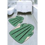 Resmiro Yeşil Kaktüs Desenli Kaymaz Taban Yıkanabilir 2'li Desenli Banyo Paspası (50X60 cm - 60X100 Cm) - Renkli