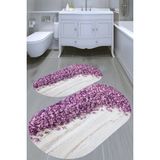 Resmiro Zambak Desenli Kaymaz Taban Yıkanabilir 2'li Desenli Banyo Paspası (50X60 cm - 60X100 Cm) - Renkli