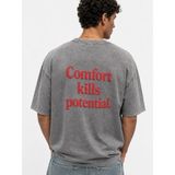 Respire Erkek Puf Baskılı Yıkamalı Oversize T-Shirt Gri