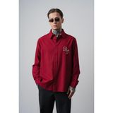 Respire Erkek Res Nakışlı Uzun Kollu Keten Oversize Gömlek Bordo - XL