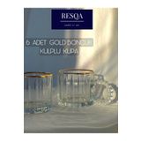 Resqa 6 ADET CAM BONCUK KULPLU GERÇEK ALTIN YALDIZLI KUPA ÇAY KAHVE MEŞRUBAT BARDAĞI 250 ML